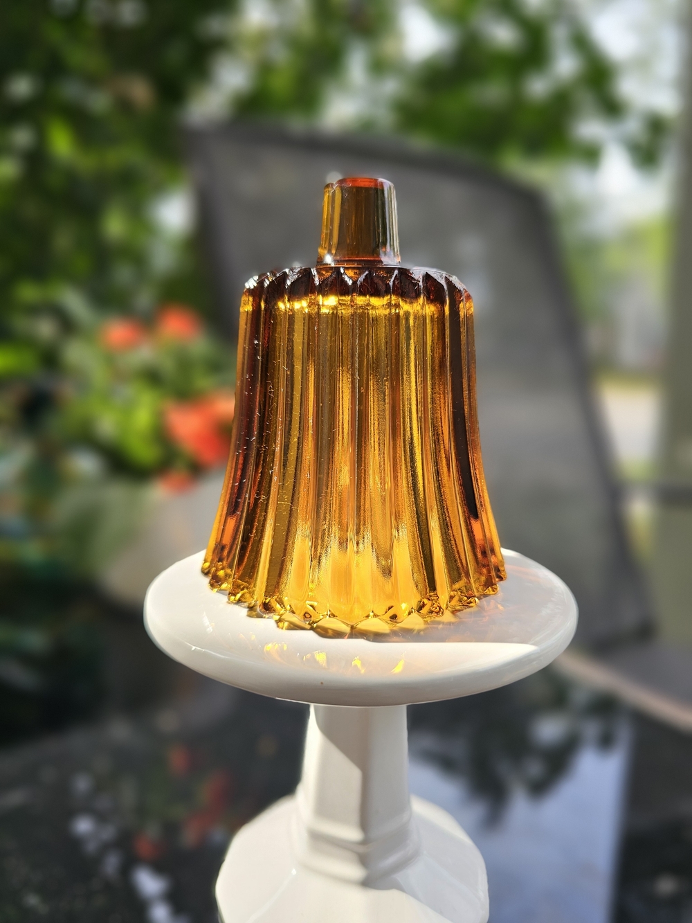 Vintage Homco / Home Interiors Amber Glass Ribbed Peg Votive Cup